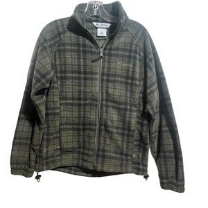 Columbia Fleece Full Zip Jacket Olive Green Plaid Women’s Small Outdoors Coat